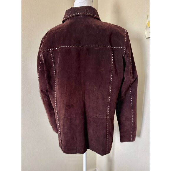 Vintage Large Brown Suede Jacket With Pockets And White Stitching Detail - Picture 4 of 8